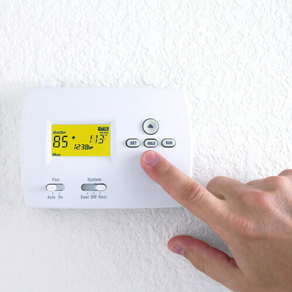 finger pressing a digital thermostat